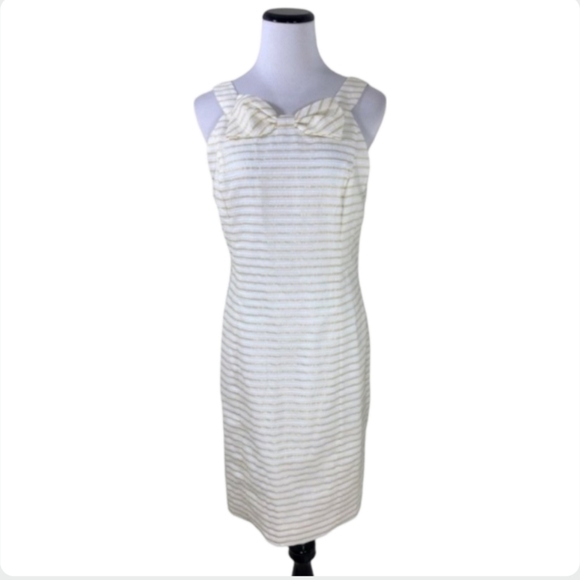 Lilly Pulitzer Henley Dress NWT Size 6 White Gold Metallic Stripes Bow - Picture 3 of 14